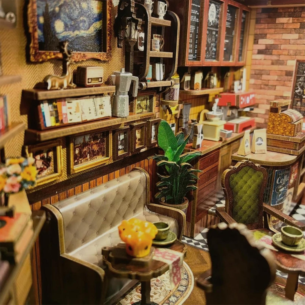 CUTEBEE Kit de Rincón de Libro, Casa en Miniatura DIY: Coffee Shop Dollhouse