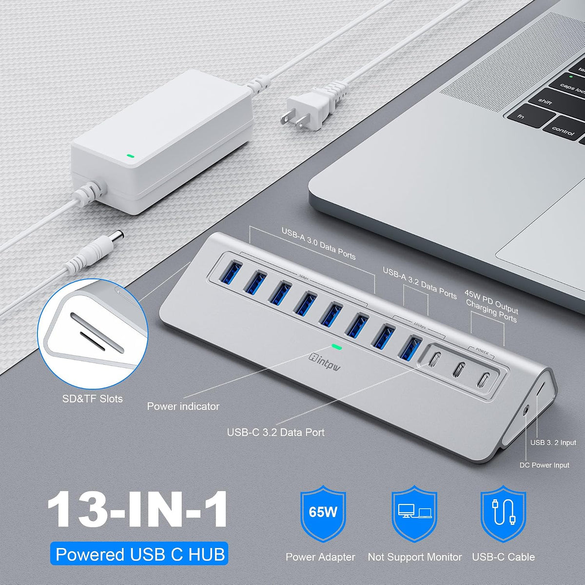 intpw, YH9AC, hub USB 3.2 de 13 puertos, alimentado