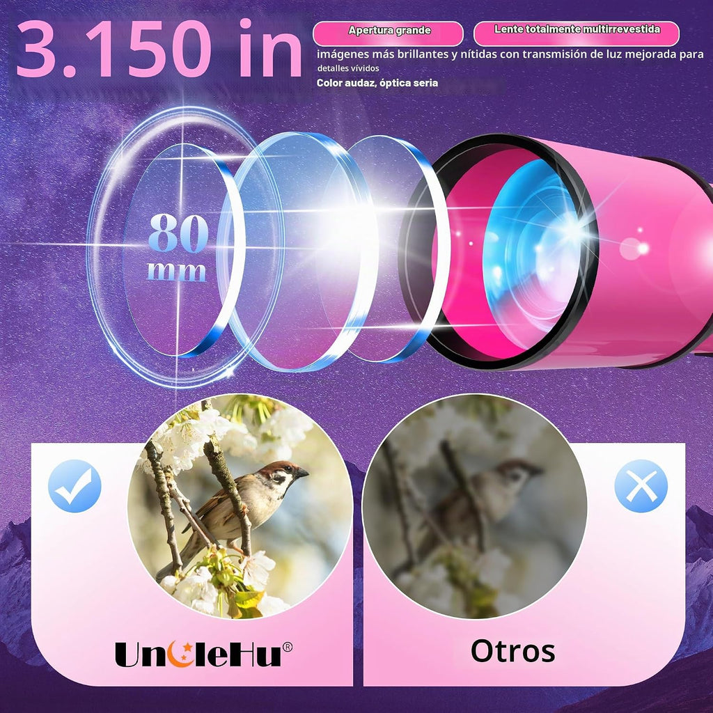 Telescopio para Adultos de Alta Potencia, Apertura de 80mm 600mm Telescopios para Astronomía para Adultos, Niños y Principiantes, Telescopio Refractor Portátil de Viaje con Trípode, Adaptador para