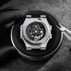 ROCOSJEWE Reloj Skeleton Automático de Lujo para Hombre, Reloj de Pulsera Mecánico de vestir, Remonte automático con esfera azul/negra, Joyería de acero inoxidable, manecillas luminosas, resistente al agua R0143