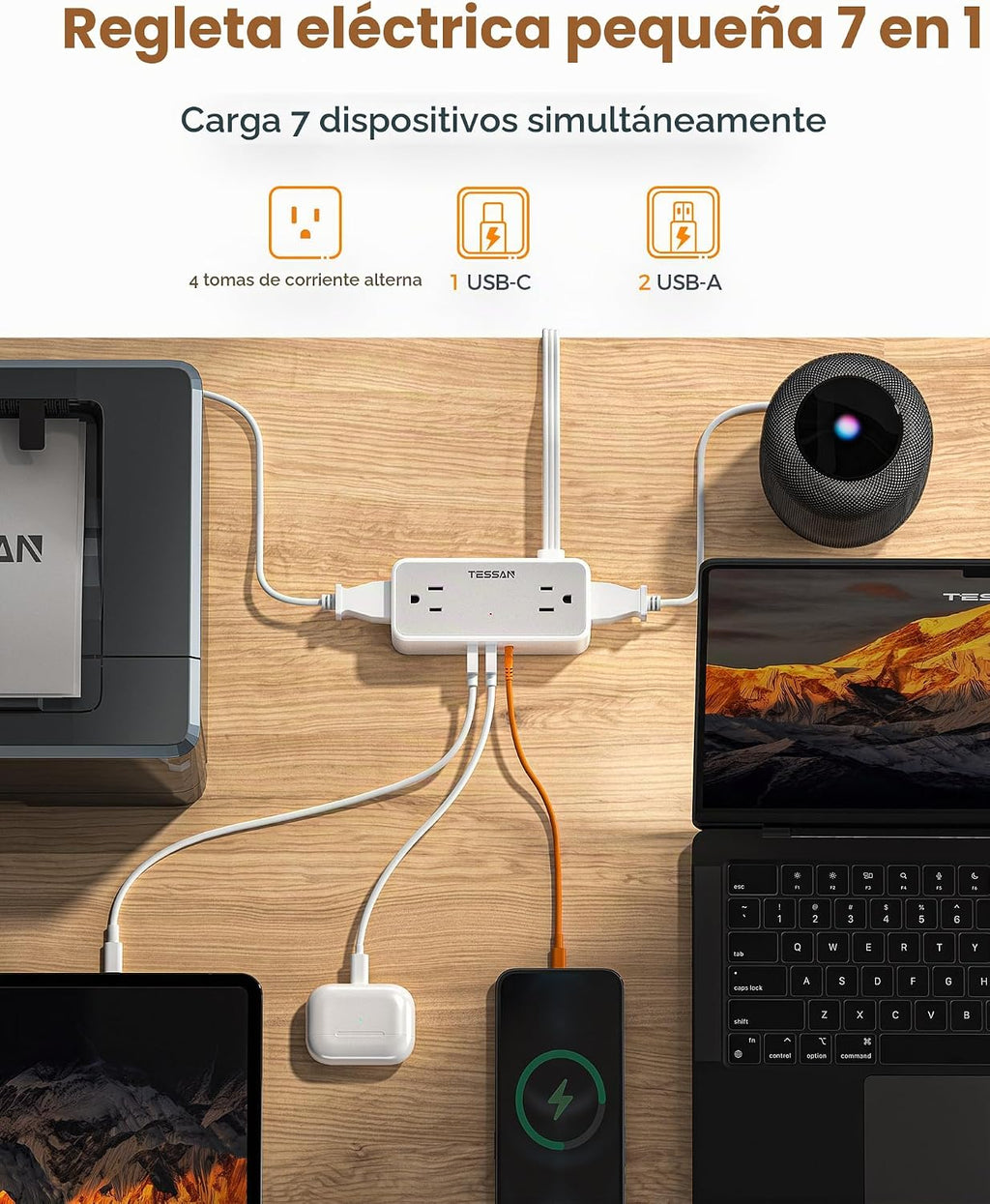 TESSAN Extensión 10 FT, Regleta con Protección contra Sobretensiones 900J, Gris