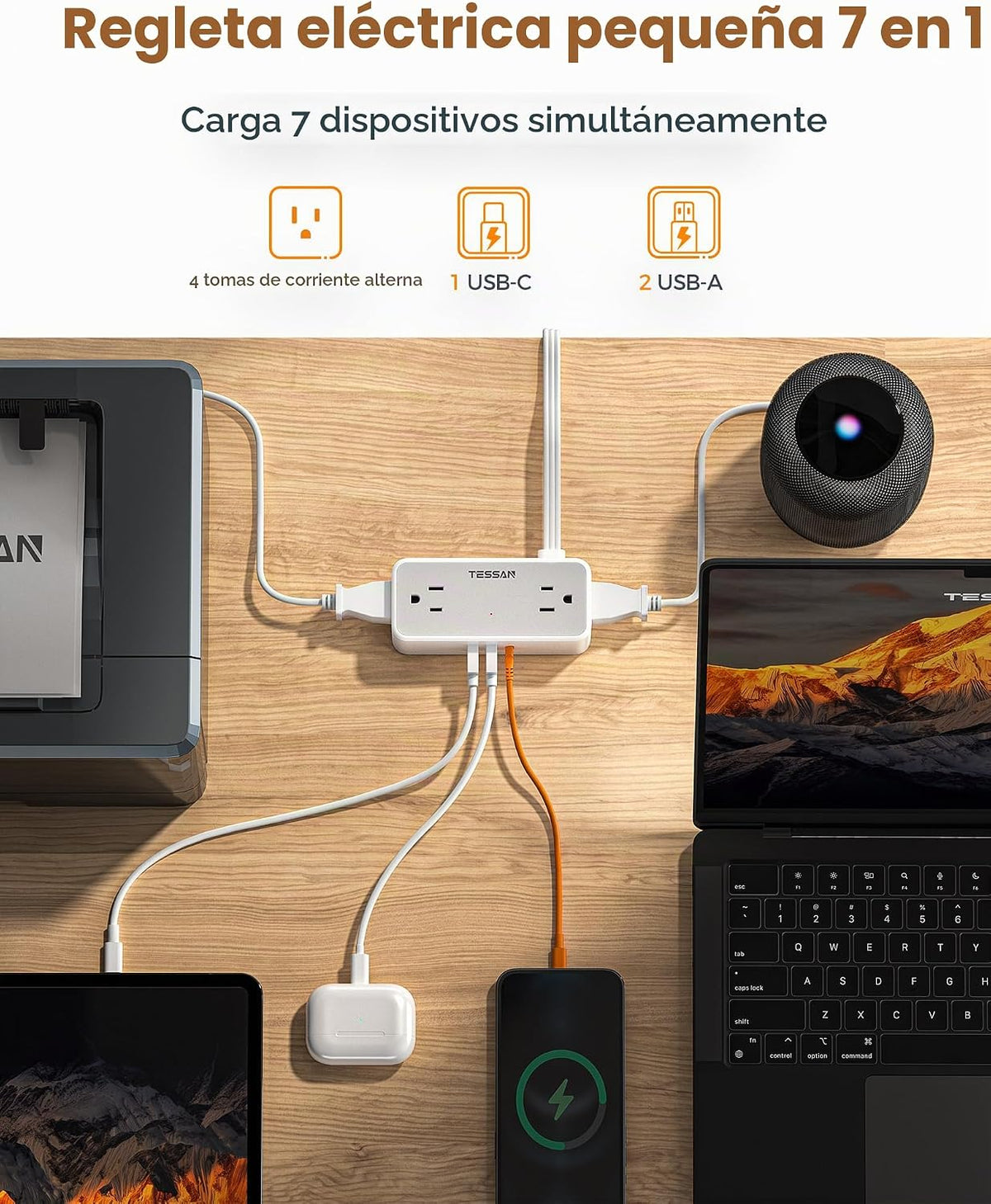 TESSAN Extensión 10 FT, Regleta con Protección contra Sobretensiones 900J, Gris