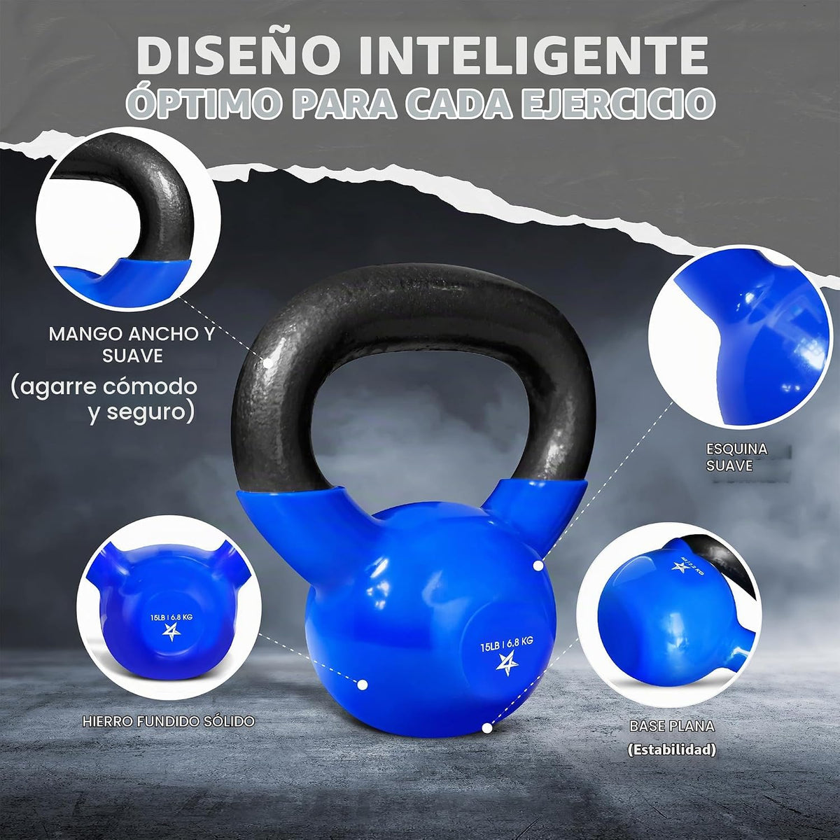 Yes4All Pesa rusa, pesas rusas de hierro fundido con revestimiento de vinilo de 5-100 LB para entrenamiento de fuerza para ejercicios de gimnasio en casa, fitness, equipo de entrenamiento de cuerpo