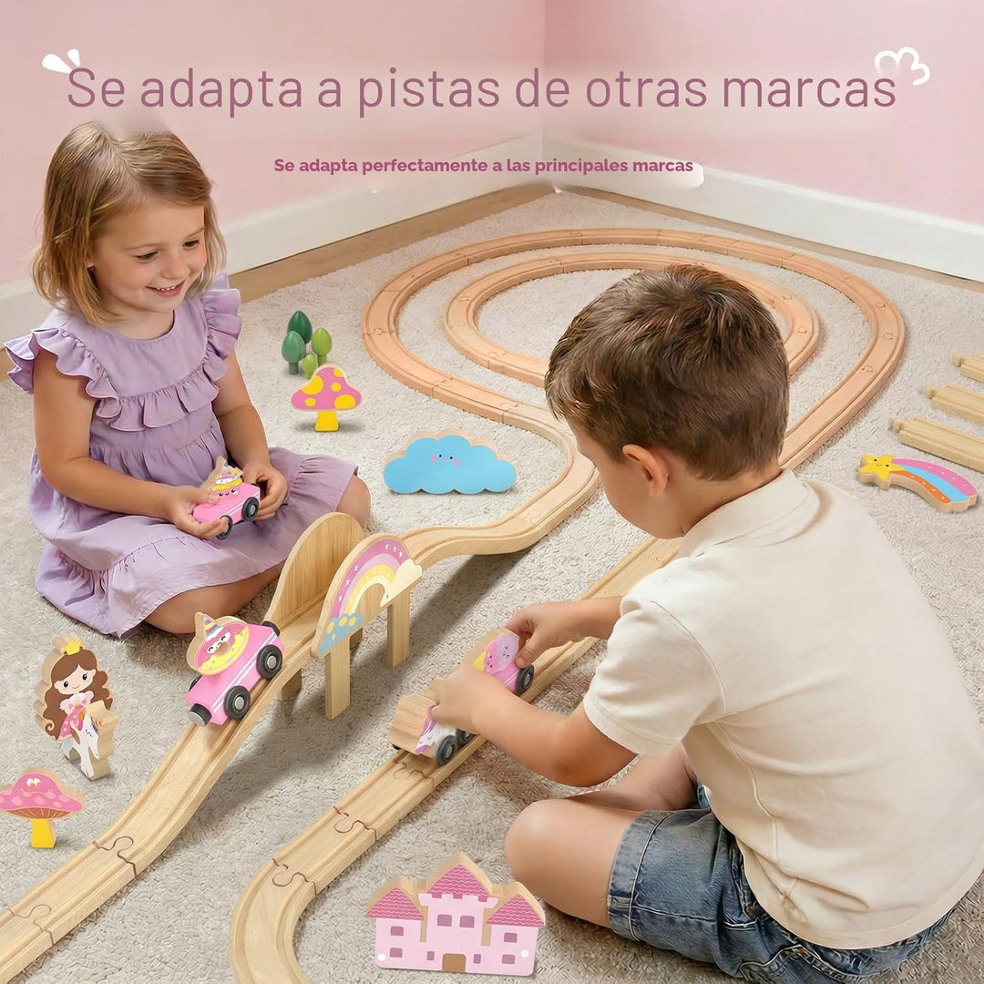 Juego de tren de madera de unicornio para niñas pequeñas de 2 a 4 a...