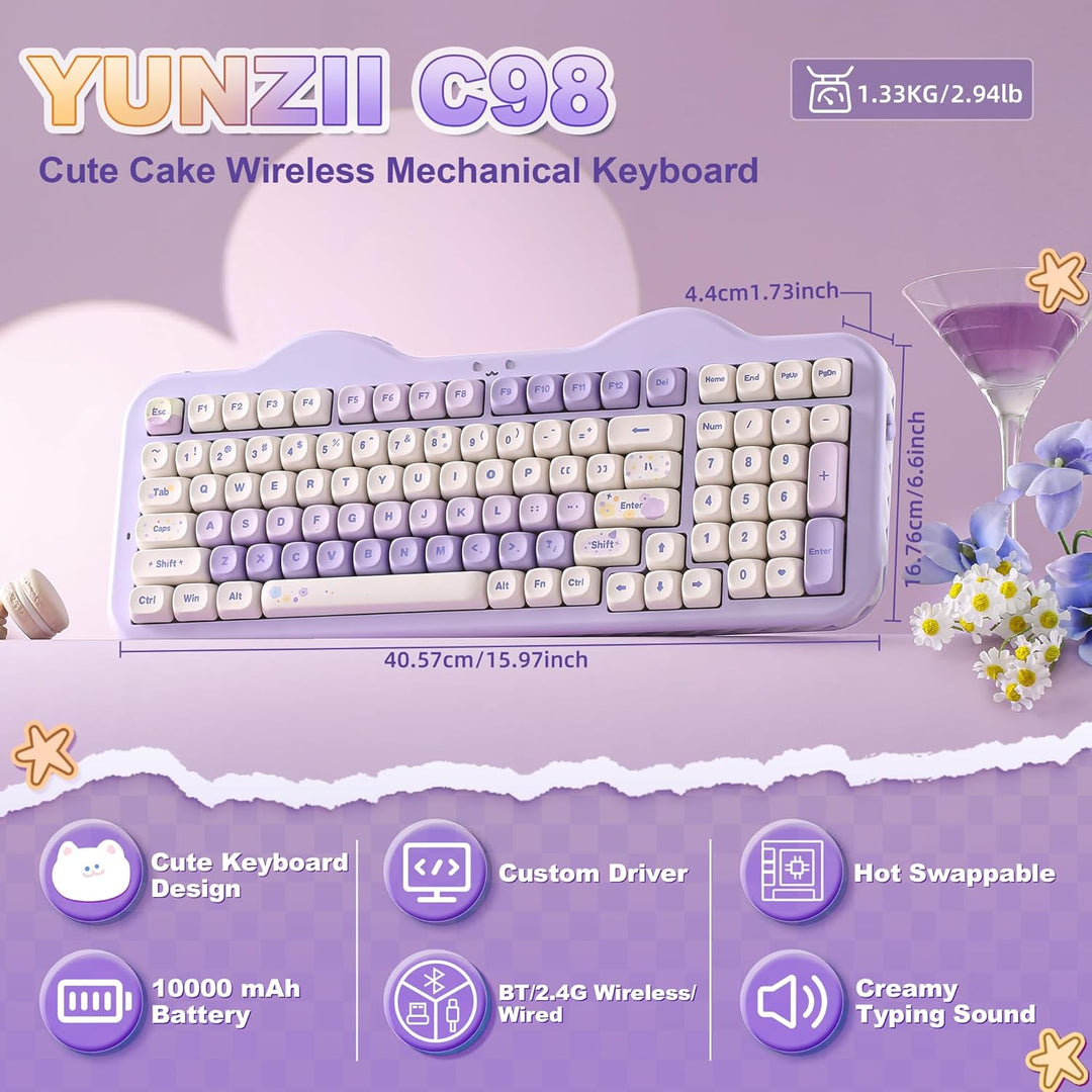 YUNZII C98 Wireless Mechanical Keyboard with Number Pad,99 Key BT5....