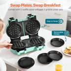 Mini waflera y panqueques 2 en 1 con platos extraíbles