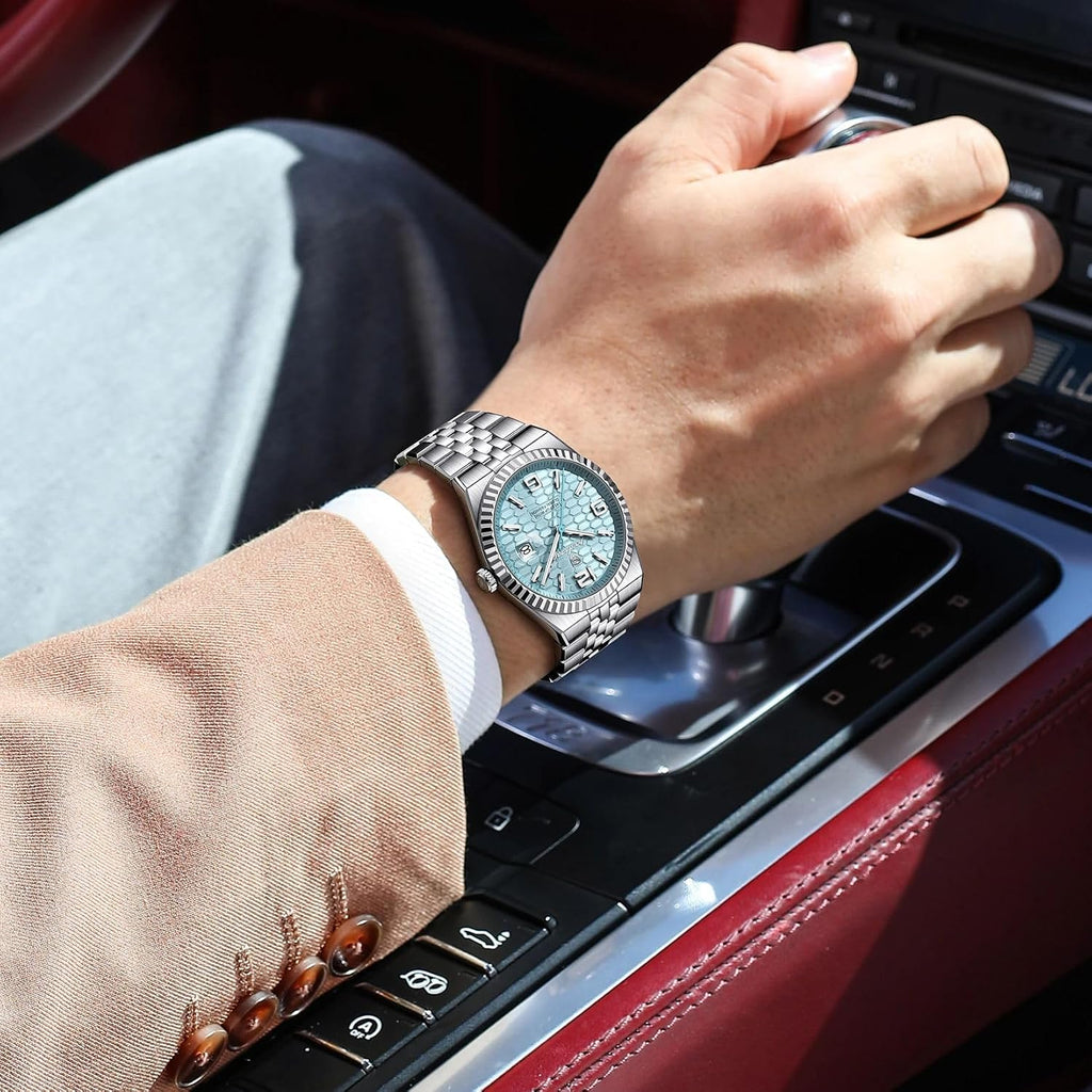 Poedagar Reloj de moda para hombre, impermeable, luminoso, fecha, de lujo, acero inoxidable, clásico, de cuarzo, relojes para hombres de negocios