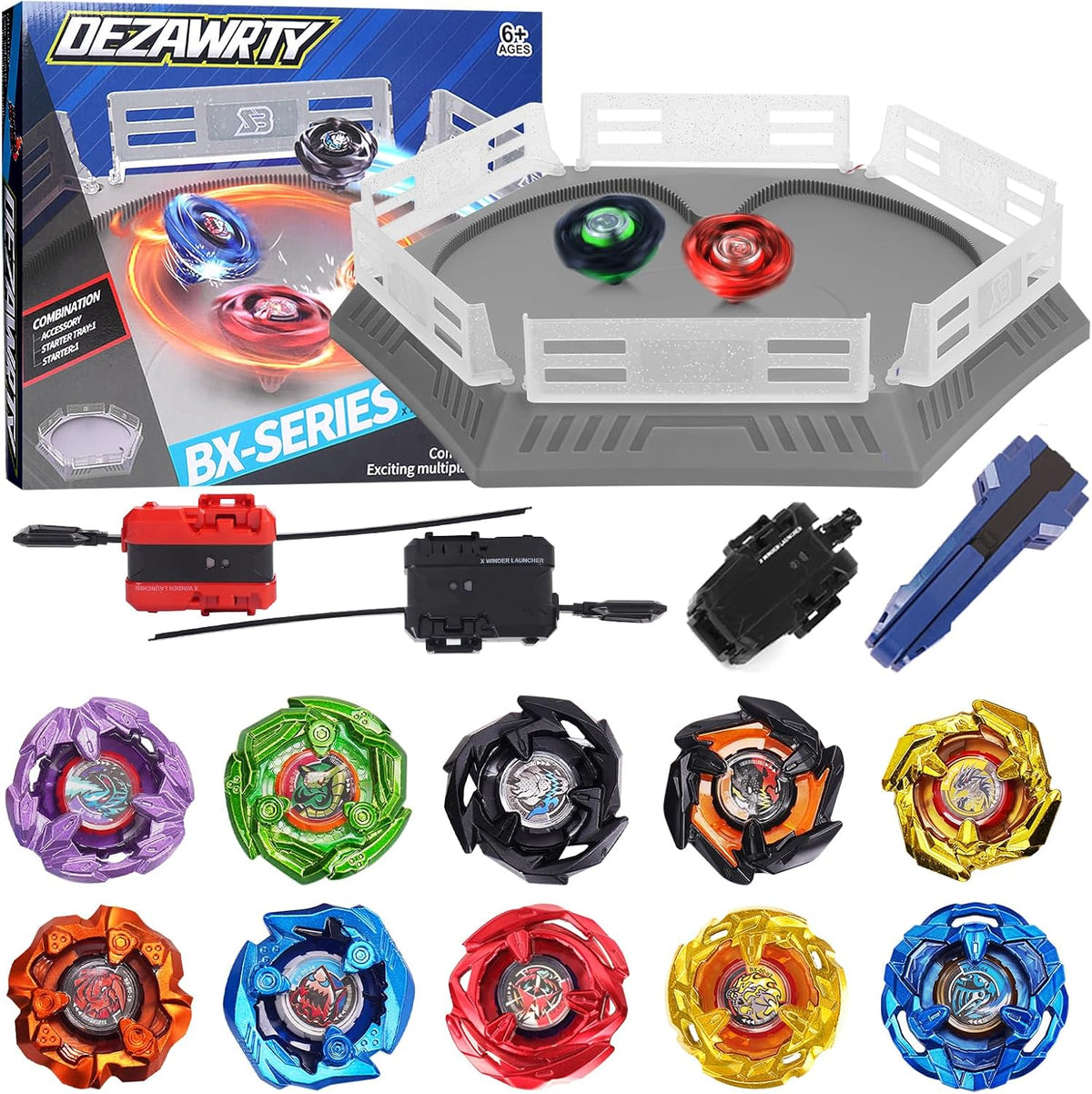 X Stadium Arena Battle Set, 10 Spinning Tops 3 Launchers y 1 Grip Ages 6+