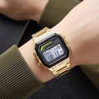 PASOY Reloj de pulsera digital multifunción para hombre, con hora doble, alarma, cronómetro, cuenta regresiva, retroiluminación, resistente al agua