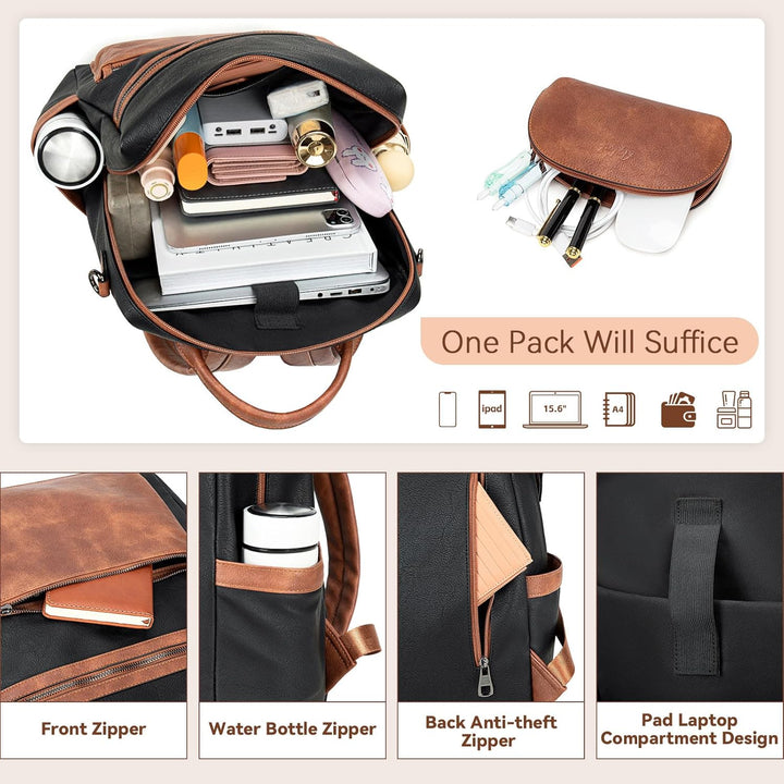 AGLOD Mochila de cuero vegano para computadora portátil para mujer,...
