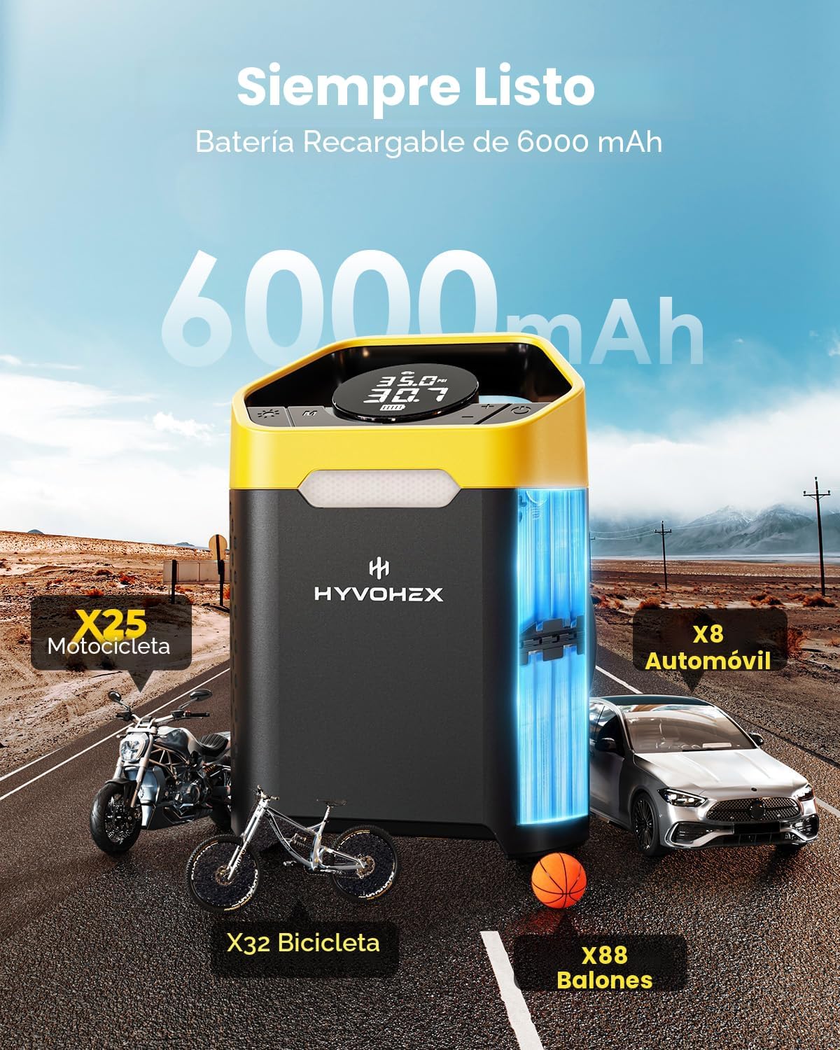 Compresor de Aire Portátil Inflador de Neumáticos de 160 PSI de Alt...
