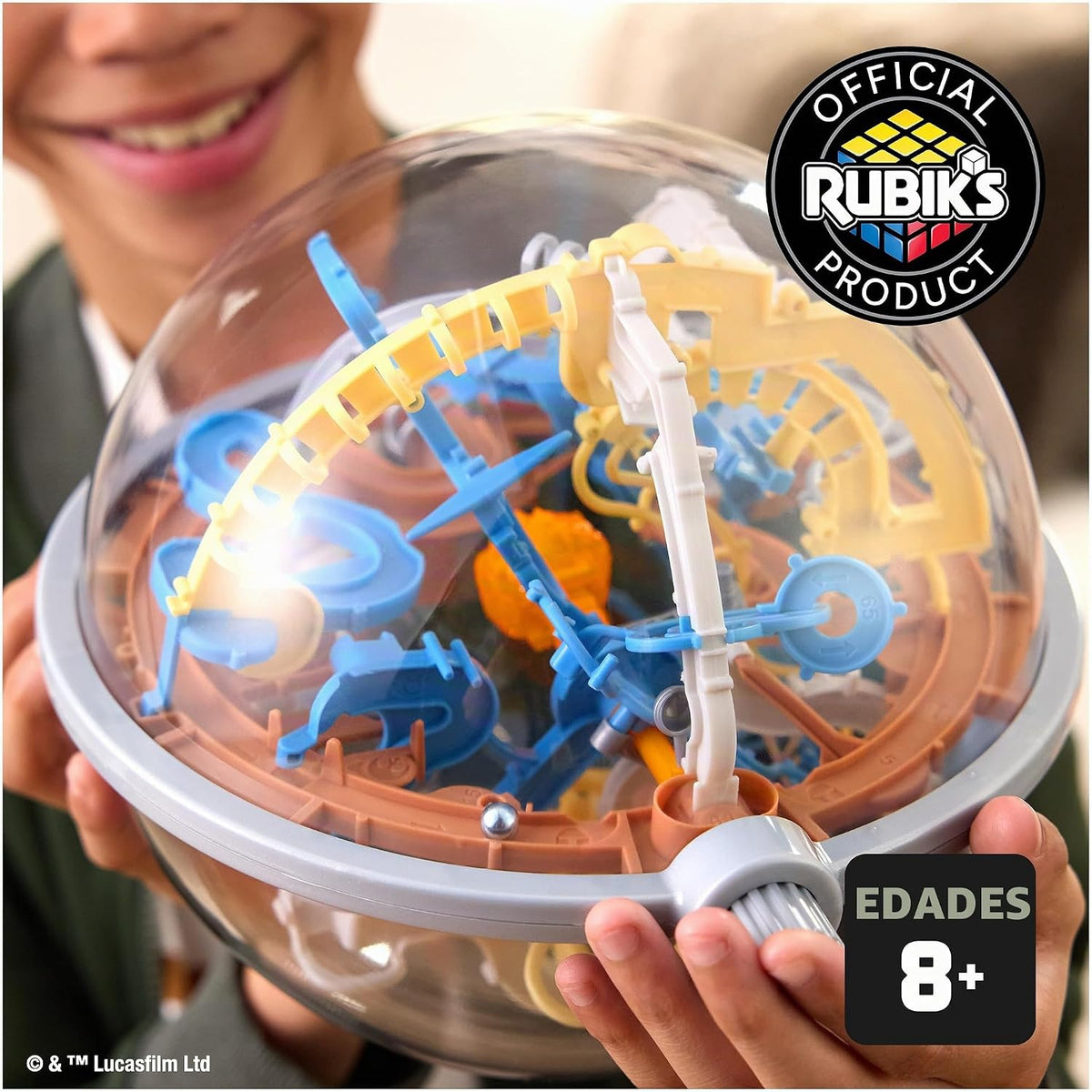 Rubik's Cube, Rubik's Tracks Star Wars, Laberinto de gravedad 3D con temática de Mandalorian y rompecabezas 3D con 80 obstáculos, Grogu en miniatura en el interior, juguete antiestrés desafiante