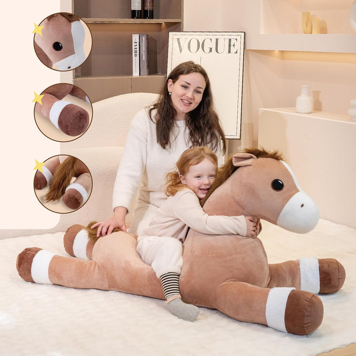 Jrystar Animales de peluche de caballo gigante de 51 pulgadas, almo...
