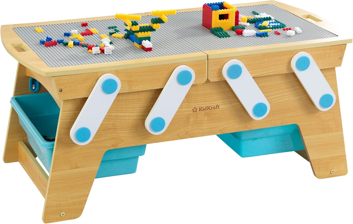 KidKraft Building Bricks Play N Store Wooden Table con 200+ Bricks, 3 Bins
