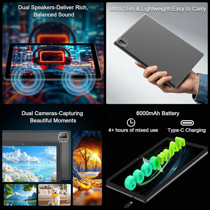 NEWISION Tablet Android 16 de 10 pulgadas con teclado, 12 GB de RAM...