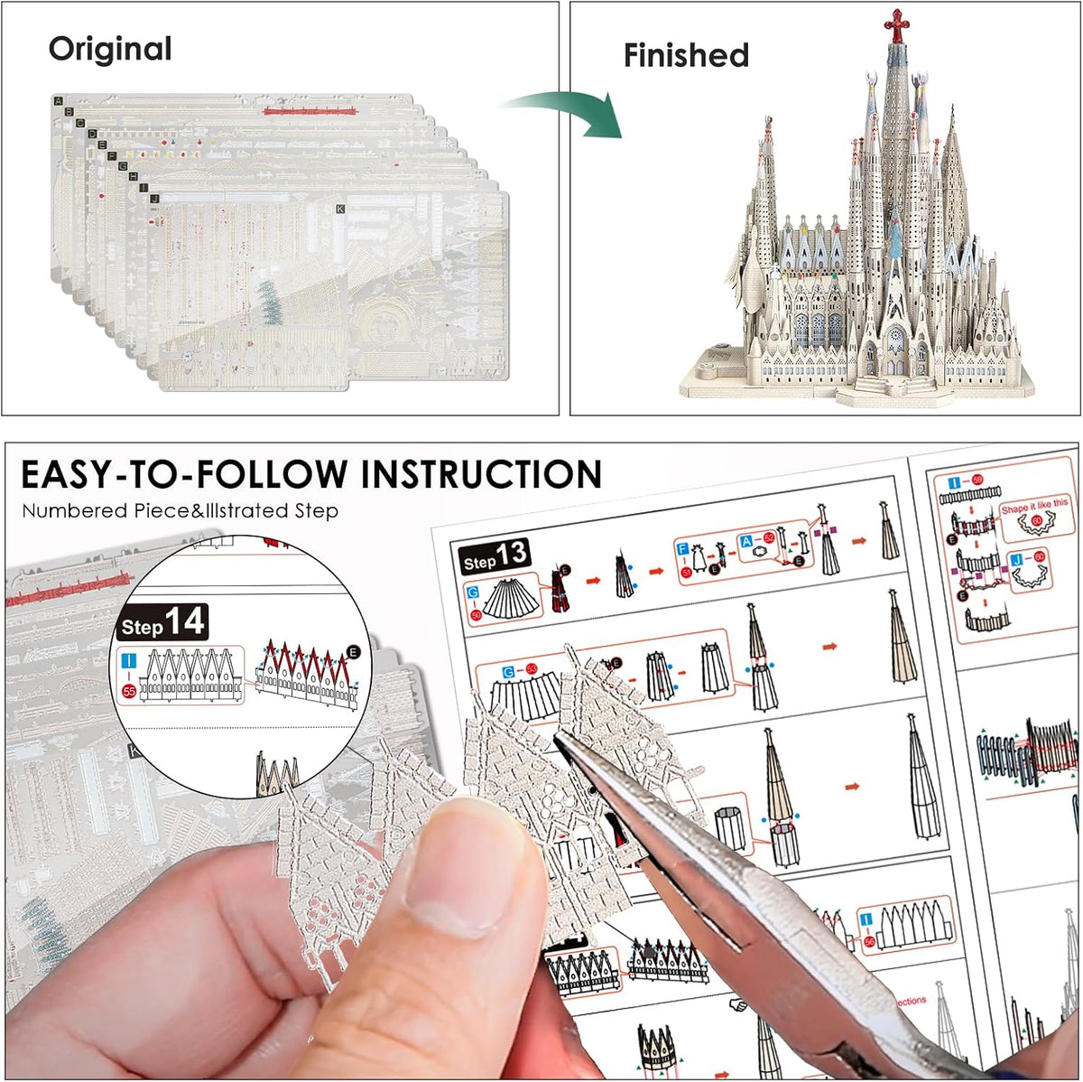 Piececool Rompecabezas de metal 3D para adultos y adolescentes, kit de modelo de metal de La Sagrada Familia, manualidades de bricolaje para adultos, catedral española, juego de construcción de arquitectura, 450 piezas