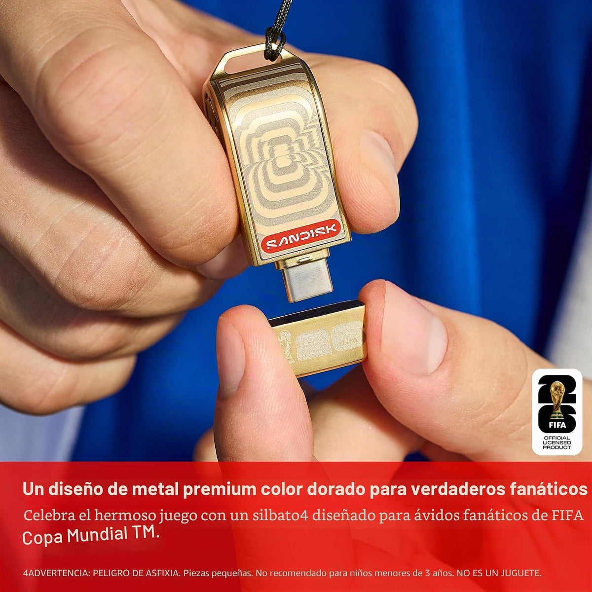 SANDISK Unidad flash USB-C de 128 GB, edición dorada de la Copa Mun...