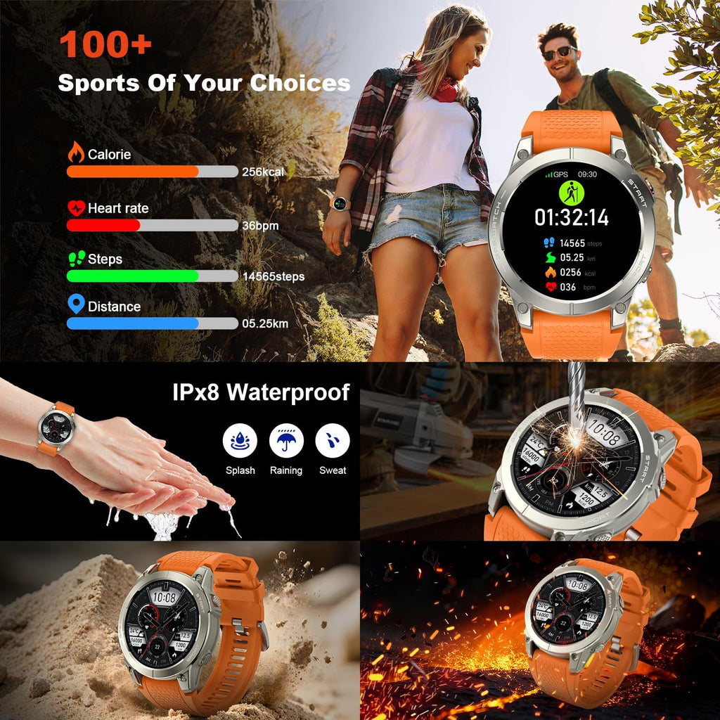 Reloj inteligente para hombre, rastreador de actividad física, GPS: relojes inteligentes militares para Android/iPhone Gps Watch 1.43 "AMOLED Hacer respuesta llamada Correr Relojes digitales para hombre, compatible con Samsung, monitor de corazón