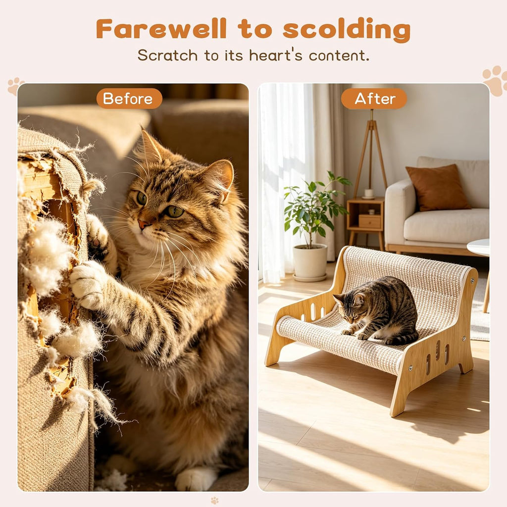 Sofá rascador grande de sisal para gatos de interior, muebles de tabla de