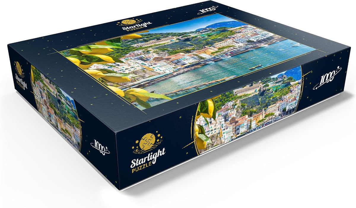 MyPuzzle - Vista panorámica de la hermosa Amalfi en colinas que conducen a la costa, Campania, Italia, rompecabezas premium de 1000 piezas para adultos