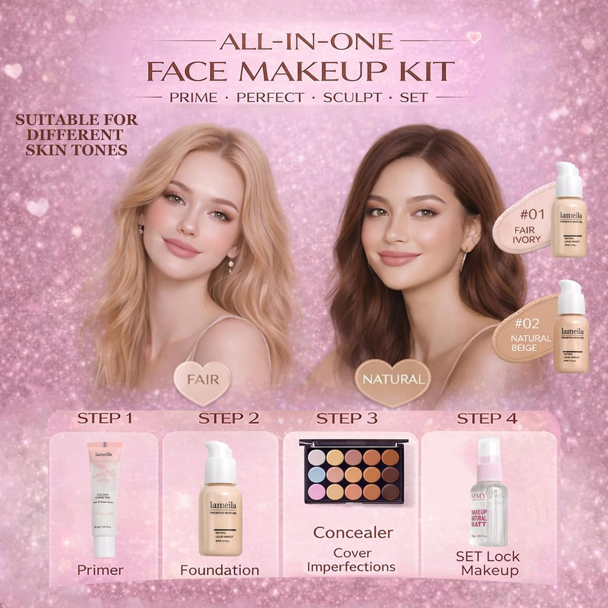 Kit de maquillaje todo en uno para mujeres y principiantes, juego d...