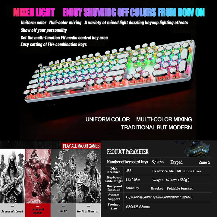 YSCP Teclado mecánico para juegos estilo máquina de escribir con re...