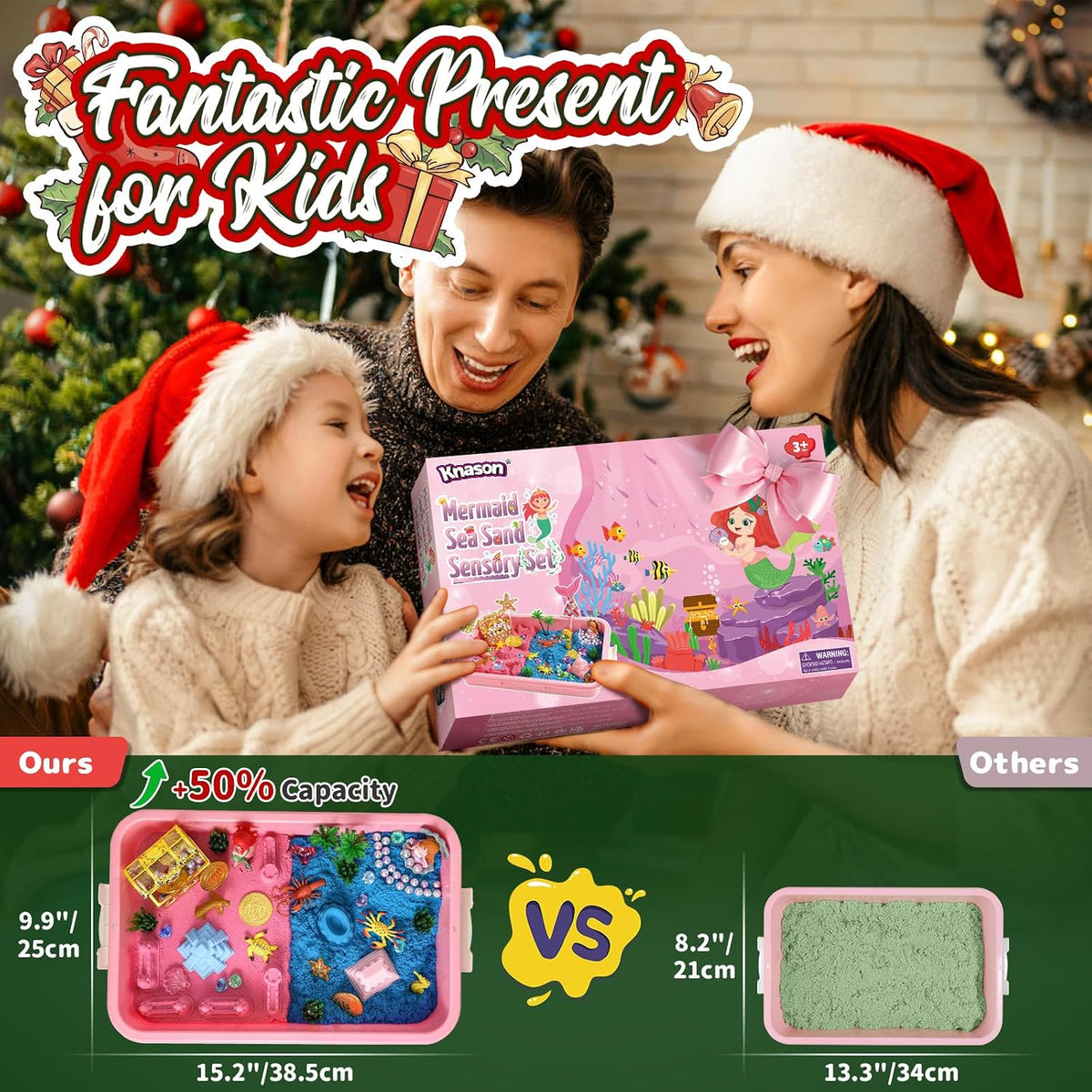 Cubo sensorial de sirena, kit de arena para niñas y niños de 3, 4, 5