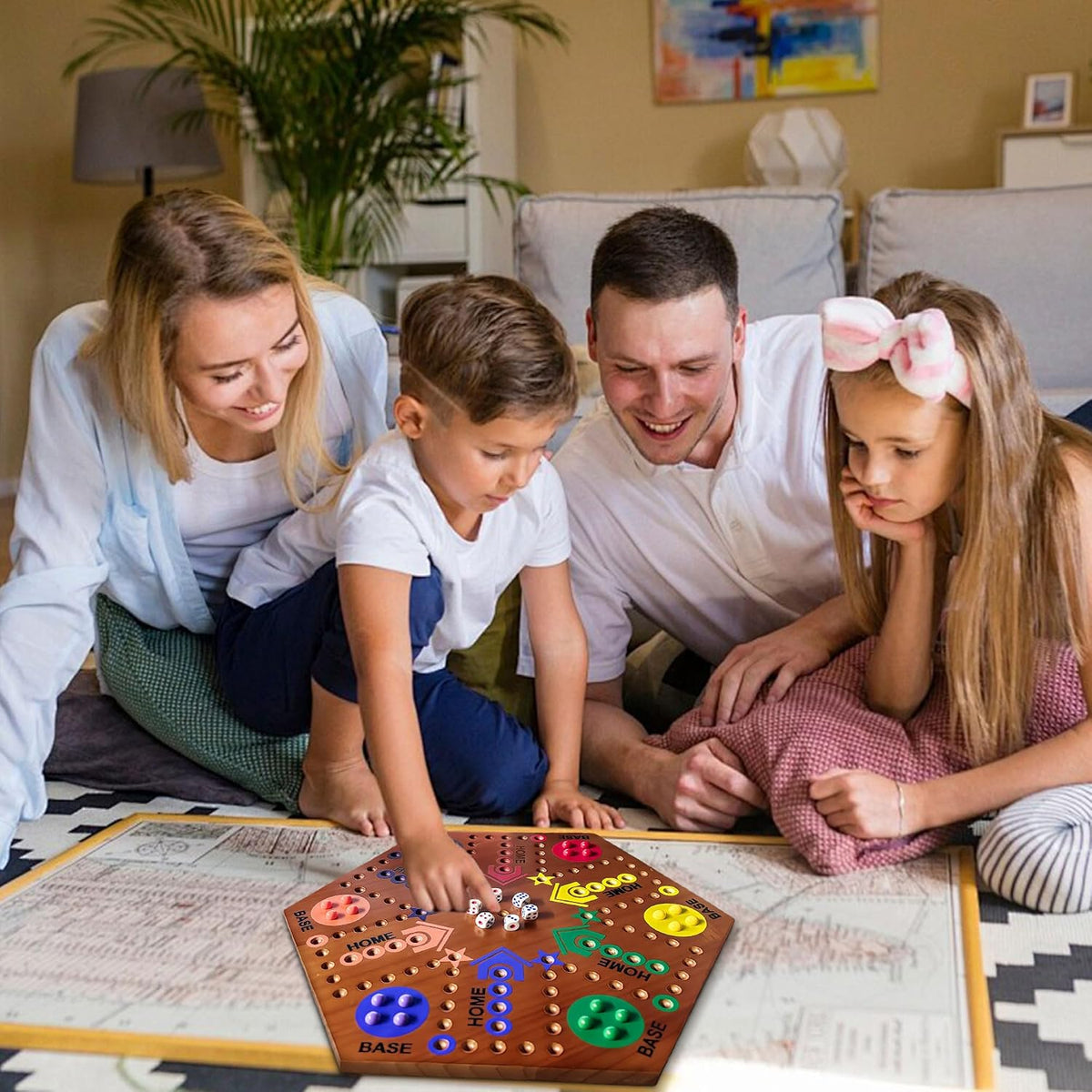 Juego de mesa de madera, juego de mesa original de mármol de doble cara, pintado de 2 a 6 jugadores, pista rápida de madera con 6 colores, 30 canicas, 6 dados para adultos y niños, llama de 15 pulgadas