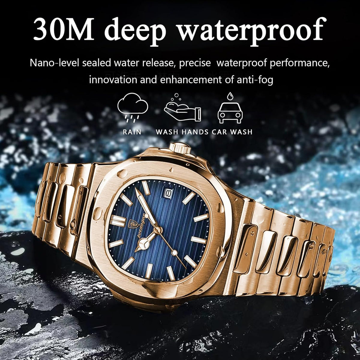 Poedagar Reloj de pulsera de moda para hombre, correa de acero inoxidable, reloj de cuarzo para hombre, impermeable, luminoso, fecha, cuadrado, relojes para hombre