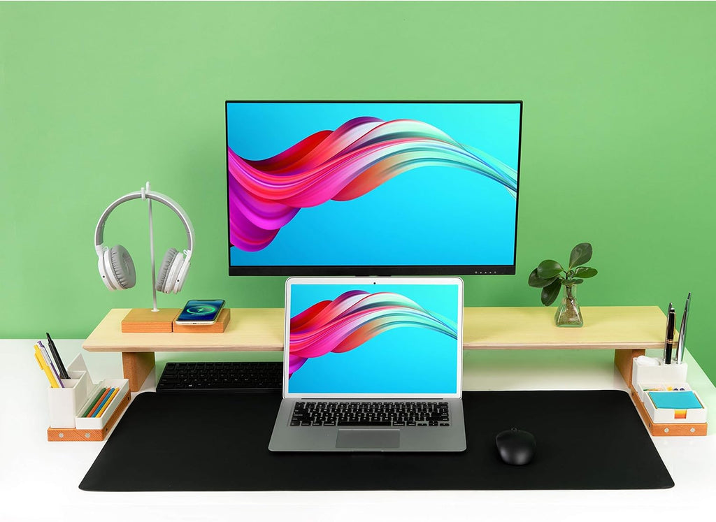 Almohadilla de escritorio de cuero y soporte para monitor