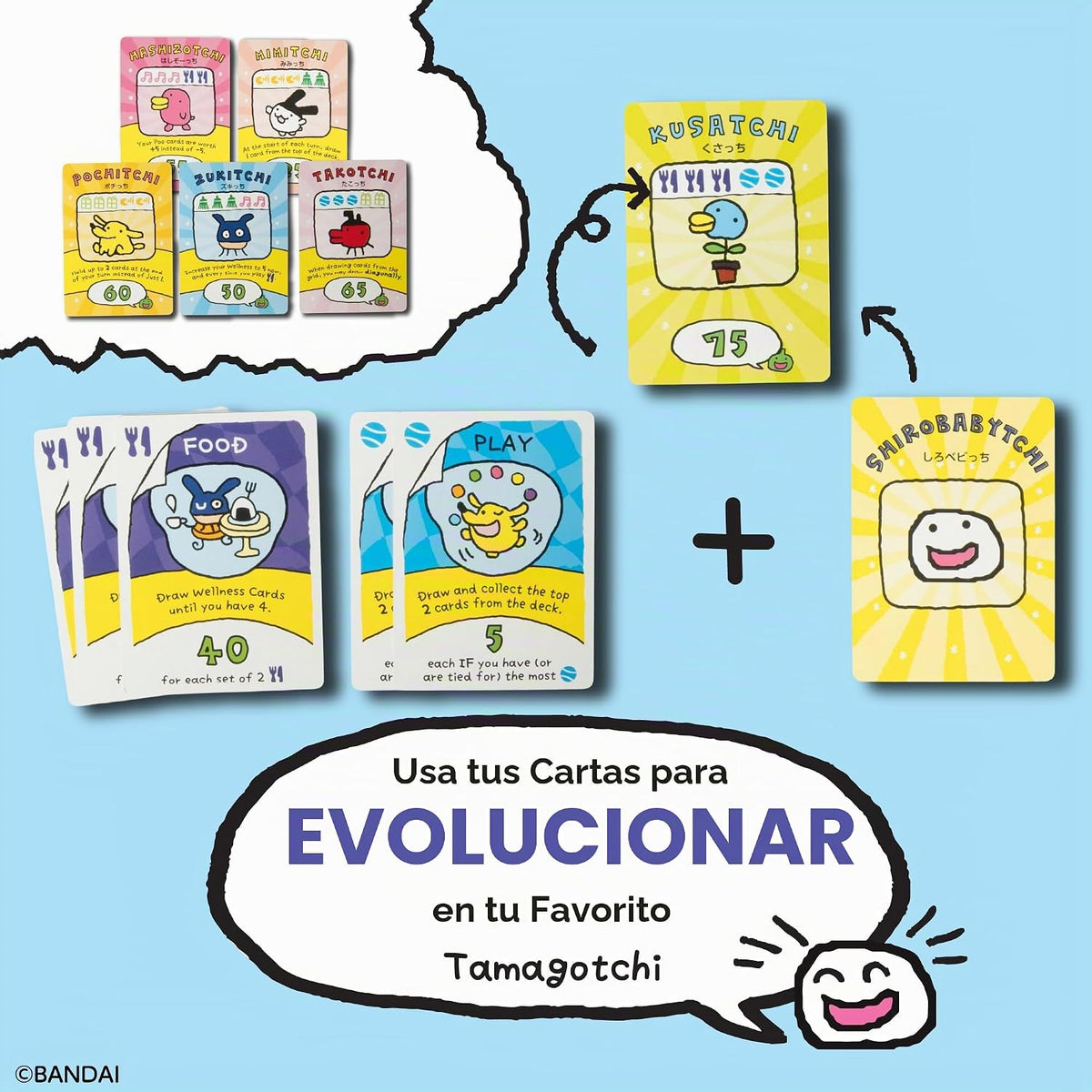 Juego de cartas Tamagotchi para niños y familias de 8 años en adelante, juego de estrategia y colección de sets de 2 a 4 jugadores, evoluciona tu tamagotchi, noche de juegos de cartas familiares