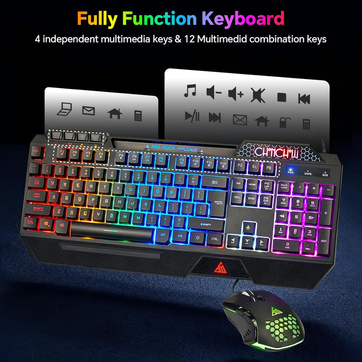 CHONCHOW Combo de teclado y mouse para juegos, USB con cable RGB, r...