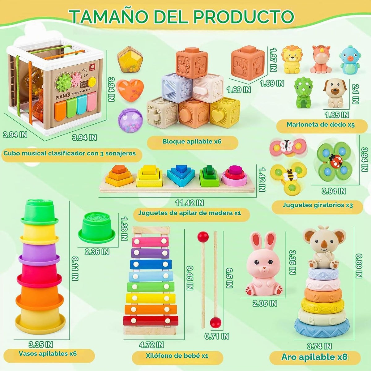 Juguetes musicales 8 en 1 para bebés de 6 a 12 meses, juguetes sensoriales Montessori para bebés de 0-6-12-18 meses, clasificación de dentición infantil