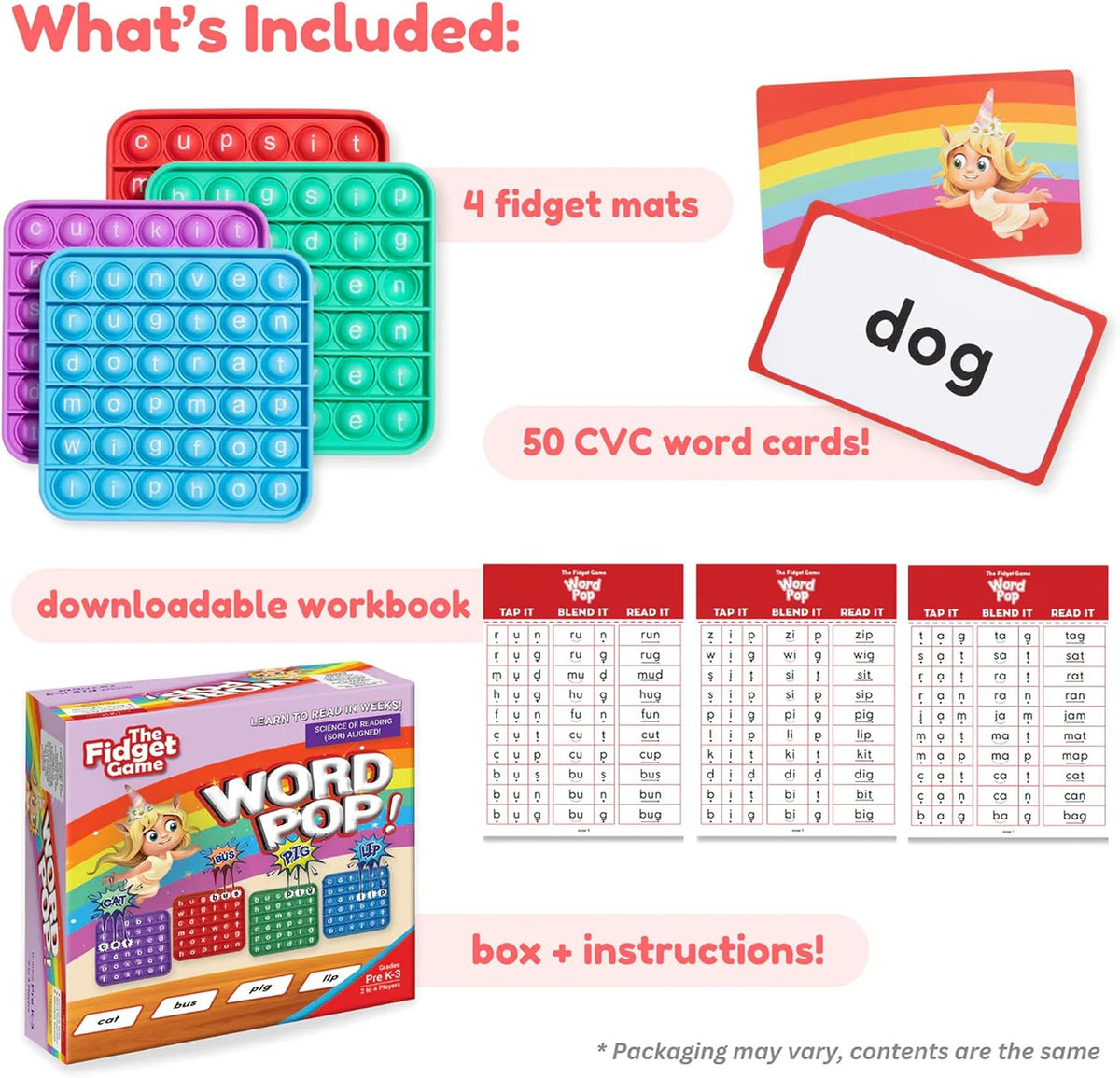 Fidget Game Word Pop CVC Word Games para Kids 4-6