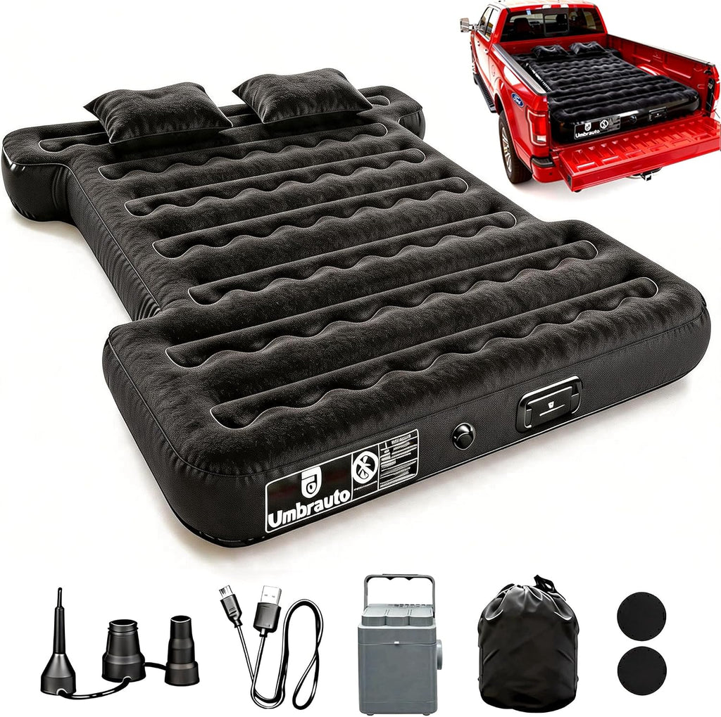 Umbrauto - Colchón de aire con bomba incorporada para cama de camión de tamaño completo corto de 5.5-5.8 pies, colchón de aire inflable para acampar con bomba recargable inalámbrica para tienda de