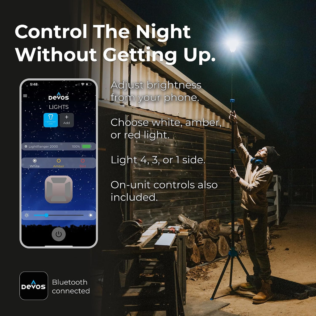 LightRanger 4000 - Luz de trabajo portátil de grado comercial de 4000 lúmenes, trípode telescópico LED recargable para exteriores, deportes, eventos, contratistas, cobertura de 100 pies, control