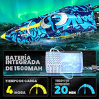 Barco a control remoto de alta velocidad de 16 pulgadas para adultos y niños, barco grande de control remoto rápido de más de 40 KPH para piscinas, lagos y ríos, con luces LED, diseño