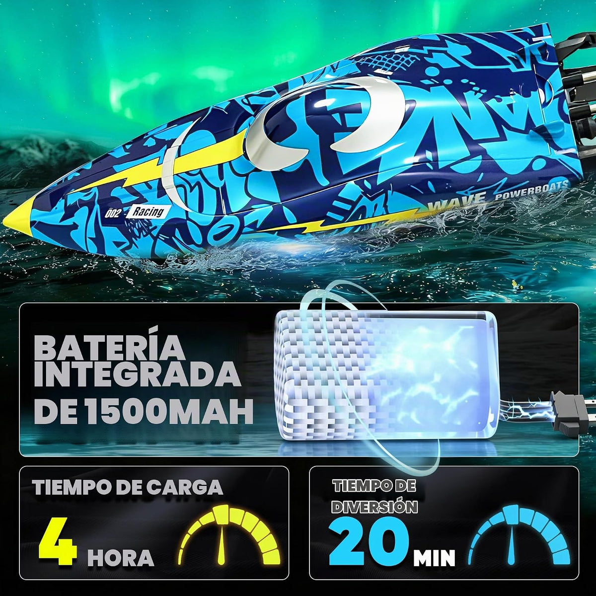 Barco a control remoto de alta velocidad de 16 pulgadas para adultos y niños, barco grande de control remoto rápido de más de 40 KPH para piscinas, lagos y ríos, con luces LED, diseño