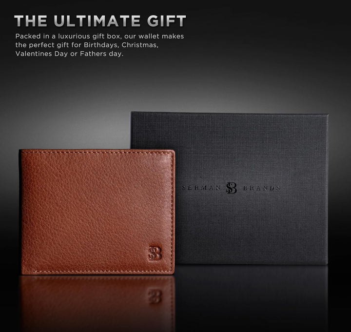 SERMAN BRANDS Cartera de cuero de grano completo para hombre, bloqu...