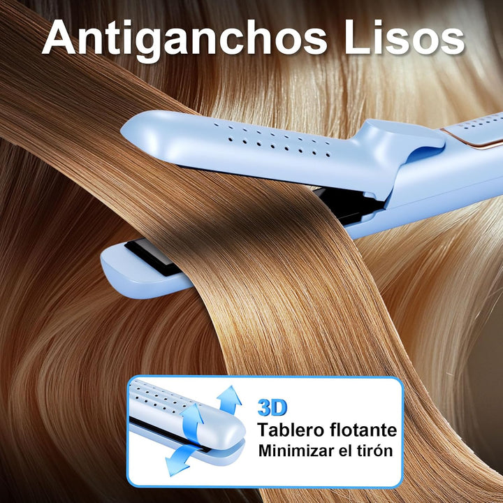 Plancha de pelo 2 en 1 y rizador de pelo con función de flujo de ai...