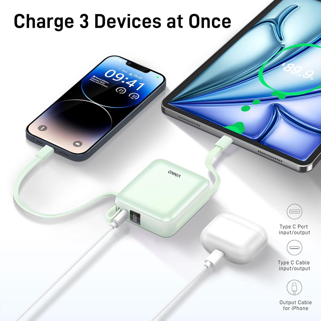 VINKO - Cargador portátil pequeño, batería externa de 10000 mAh, ca...