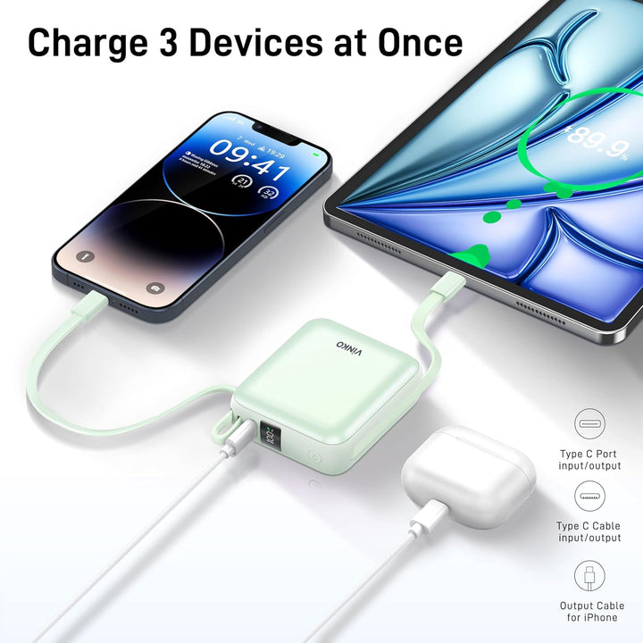 VINKO - Cargador portátil pequeño, batería externa de 10000 mAh, ca...