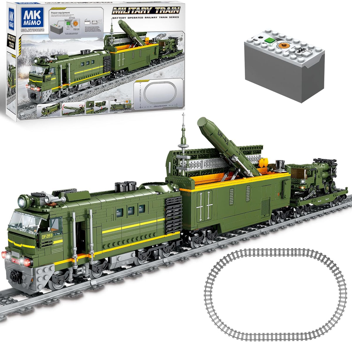 Kit de construcción de tren militar, compatible con bloques de construcción de trenes militares Lego Militares con luces, misiles, camiones y vías de tren, regalo para amantes de los militares, adolescentes y adultos (1174 piezas)