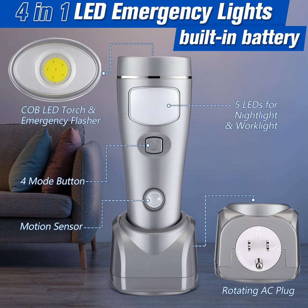 Enhon - Paquete de 2 luces LED de emergencia 4 en 1 para fallas de energía