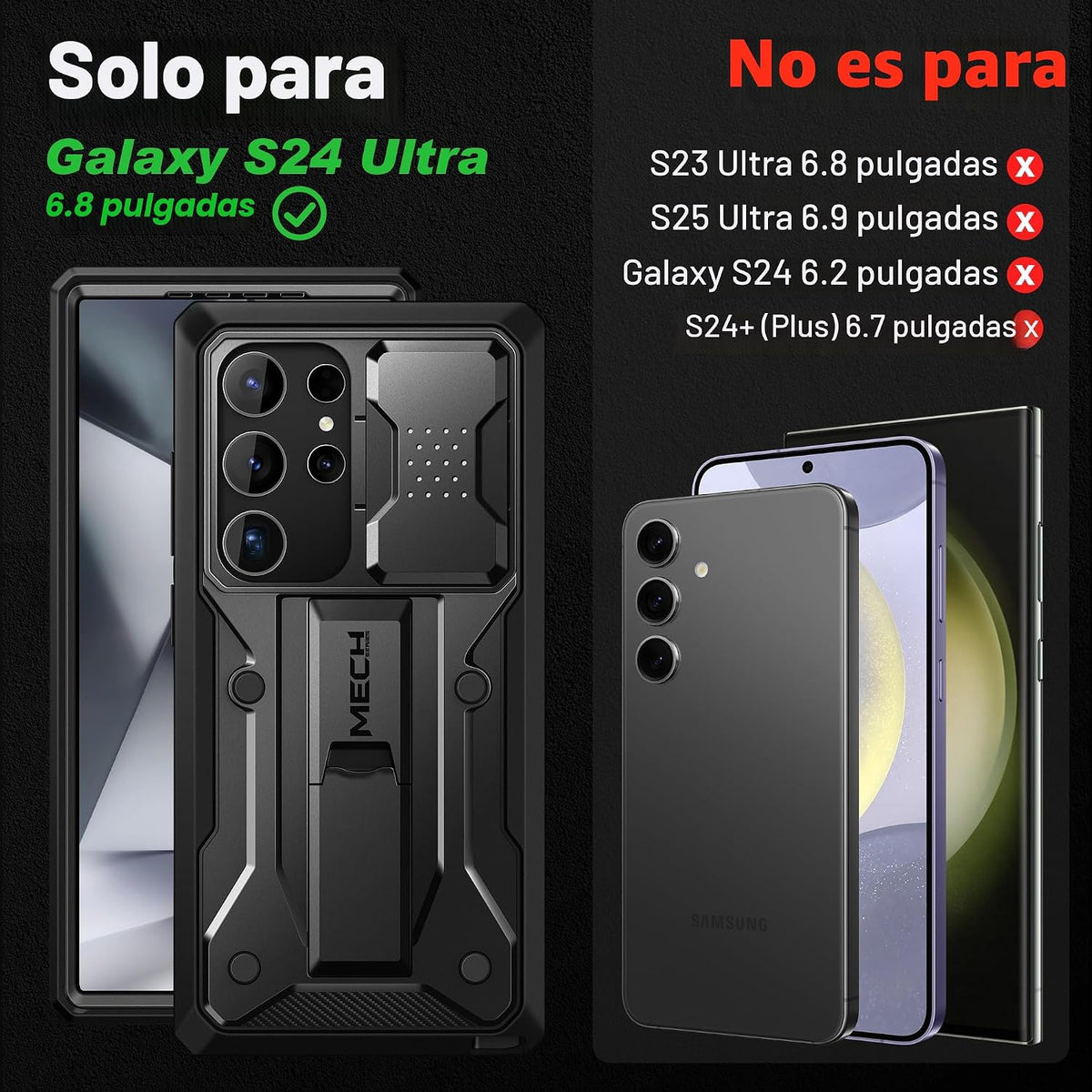 TONGATE Funda para Samsung Galaxy S24 Ultra, 2 marcos delanteros y soporte
