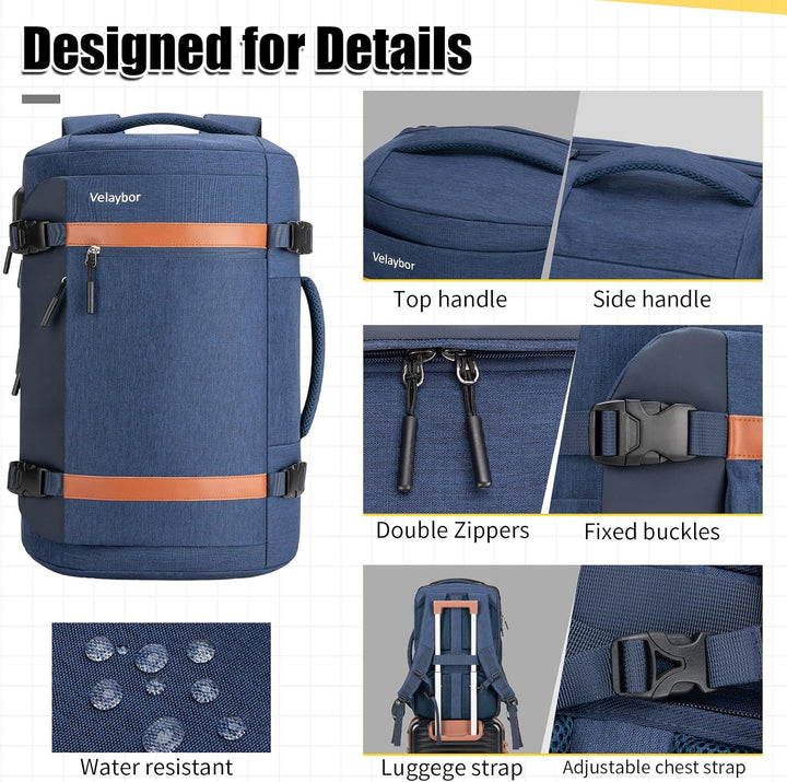Velaybor Mochila de viaje de 42L con 4 cubos de embalaje, bolsa de...