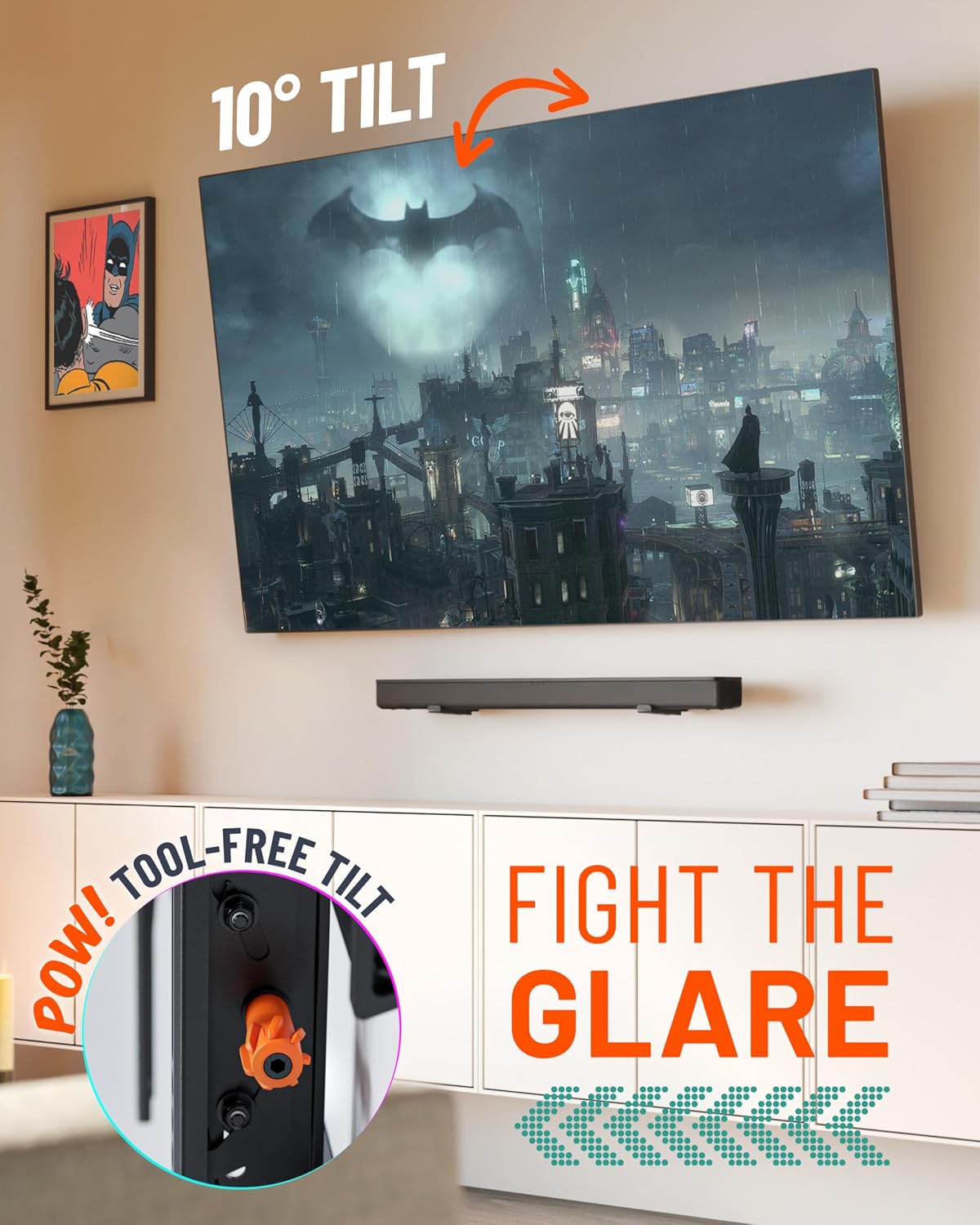 ECHOGEAR Soporte de TV de montaje en pared para televisores de hasta 90 pulgadas, diseño de perfil bajo que se inclina para eliminar el deslumbramiento, incluye plantilla de perforación y se puede