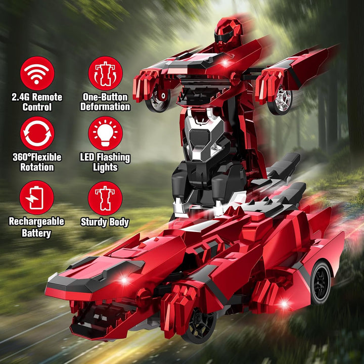 Kroyedfuw Coches RC de Dinosaurio que se Transforman, Coche de Cont...