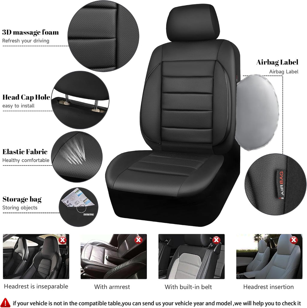 CAR PASS Fundas de asiento de automóvil de piel sintética solo para asientos delanteros, fundas de asiento de automóvil con soporte de espuma 3D, ajuste universal para camiones, furgonetas, SUV