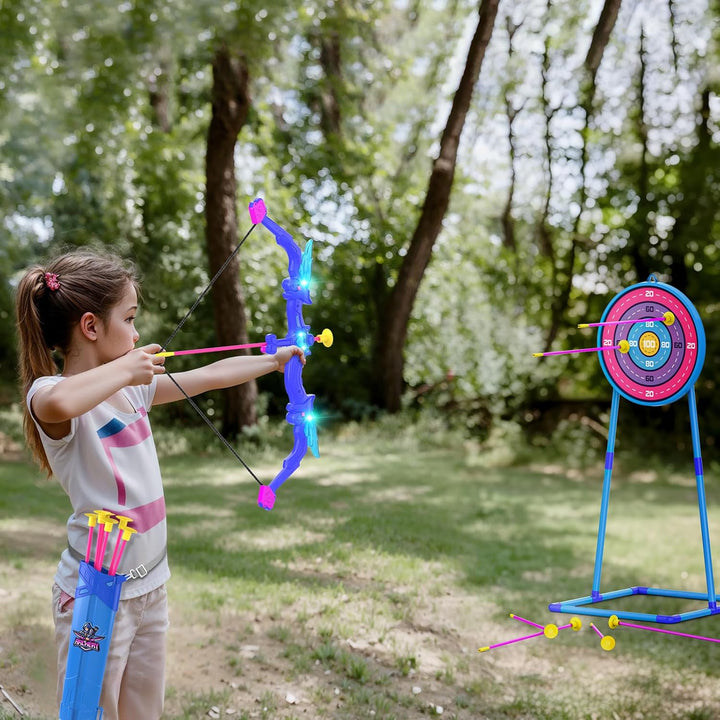 Arco y flecha para niños, juego de tiro con arco iluminado de ángel...